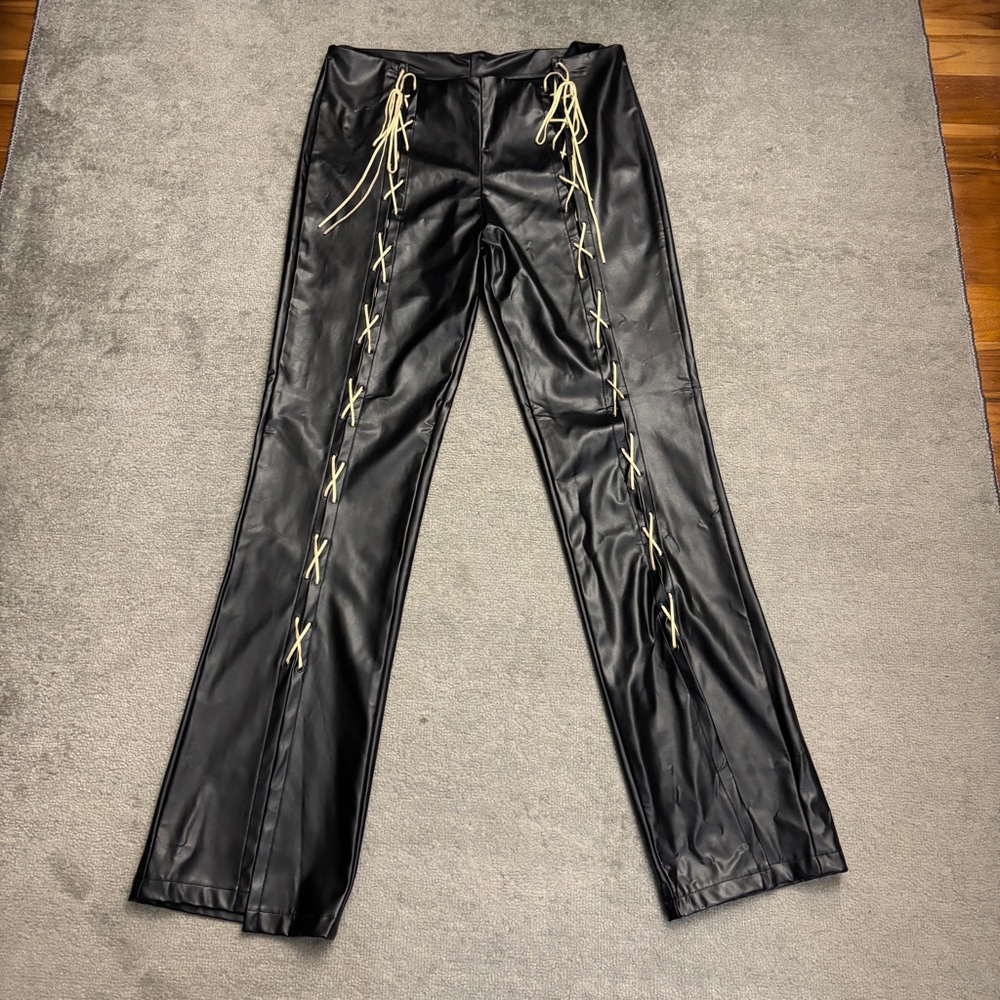 Fredericks Hollywood Pleather Lace Up Pants Vintage Y2K 2000s Dress Up Halloween